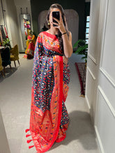 Load image into Gallery viewer, Navy Blue Color Patola Paithani Printed with Foil Work Dola Silk Saree Clothsvilla