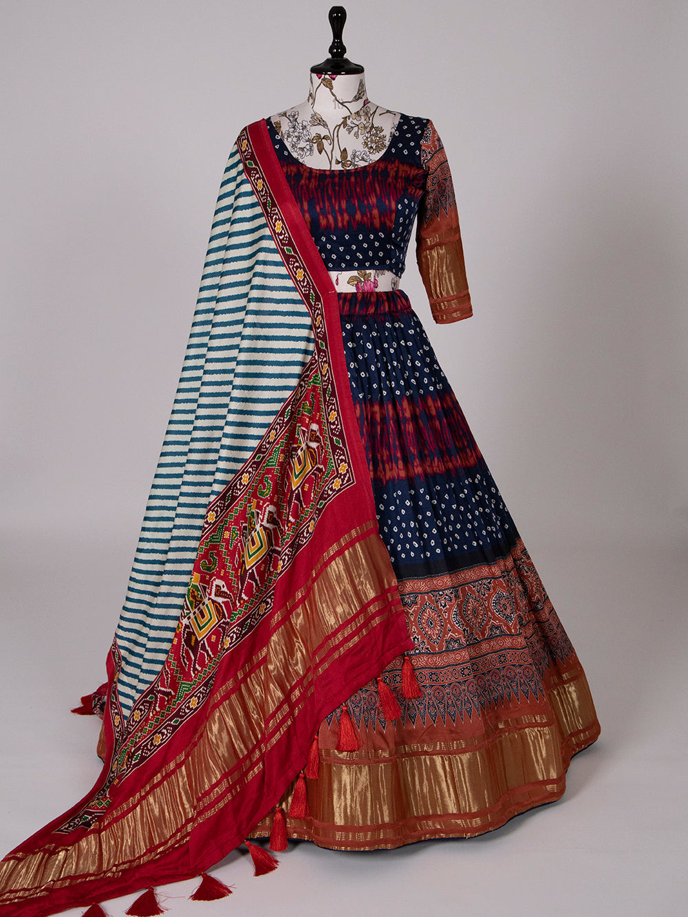 Navy Blue Color Bandhani Printed Pure Gaji Silk Ghaghra Choli Clothsvilla Main image