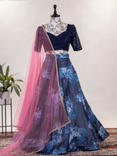 Load image into Gallery viewer, Navy Blue Color Printed Digital Satin Silk Lehenga Choli Clothsvilla