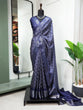 Load image into Gallery viewer, Navy Blue Color Printed With Zari Border Dola Silk Saree Clothsvilla