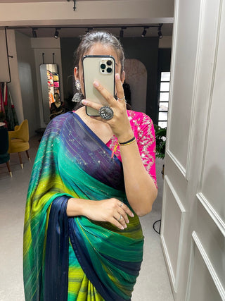 Navy Blue Color Zari Lining Work Rangoli Padding Saree Clothsvilla