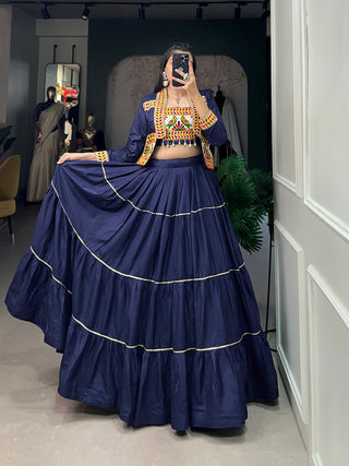 Navy Blue Color Plain With Gota Patti Rayon Gujrati Stylish Chaniya Choli ClothsVilla