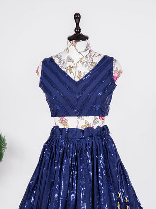Navy Blue Color  Sequins and Thread Embroidery Work Georgette Lehenga Choli Clothsvilla