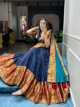 Load image into Gallery viewer, Navy Blue Color Zari Weaving Work Narayan Pet (Cotton) South Indian Lehenga Choli ClothsVilla.com