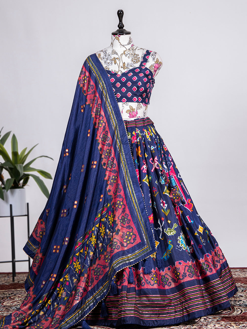 Navy Blue Color Patola Printed & foil work Silk Ghaghra Choli Clothsvilla