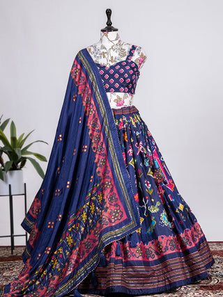 Navy Blue Color Patola Printed & foil work Silk Ghaghra Choli Clothsvilla