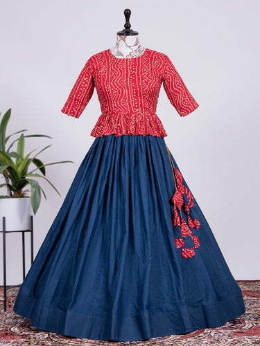 Navy Blue Color Pure Cotton Co-ord Set Lehenga Choli Clothsvilla