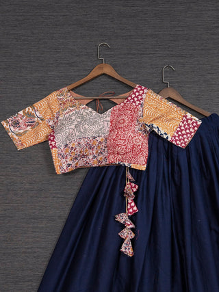 Navy Blue Color Pure Cotton Chaniya Choli Set Clothsvilla