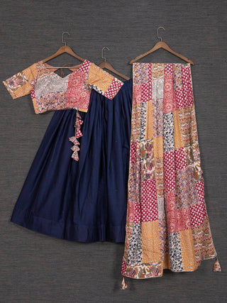 Navy Blue Color Pure Cotton Chaniya Choli Set Clothsvilla