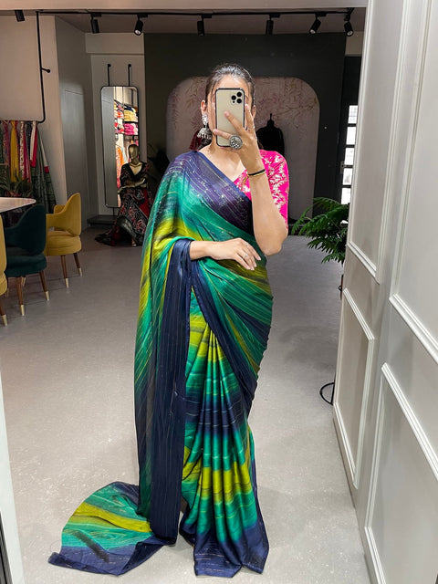 Navy Blue Color Zari Lining Work Rangoli Padding Saree Clothsvilla Main image