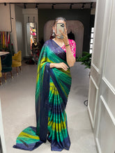 Load image into Gallery viewer, Navy Blue Color Zari Lining Work Rangoli Padding Saree Clothsvilla