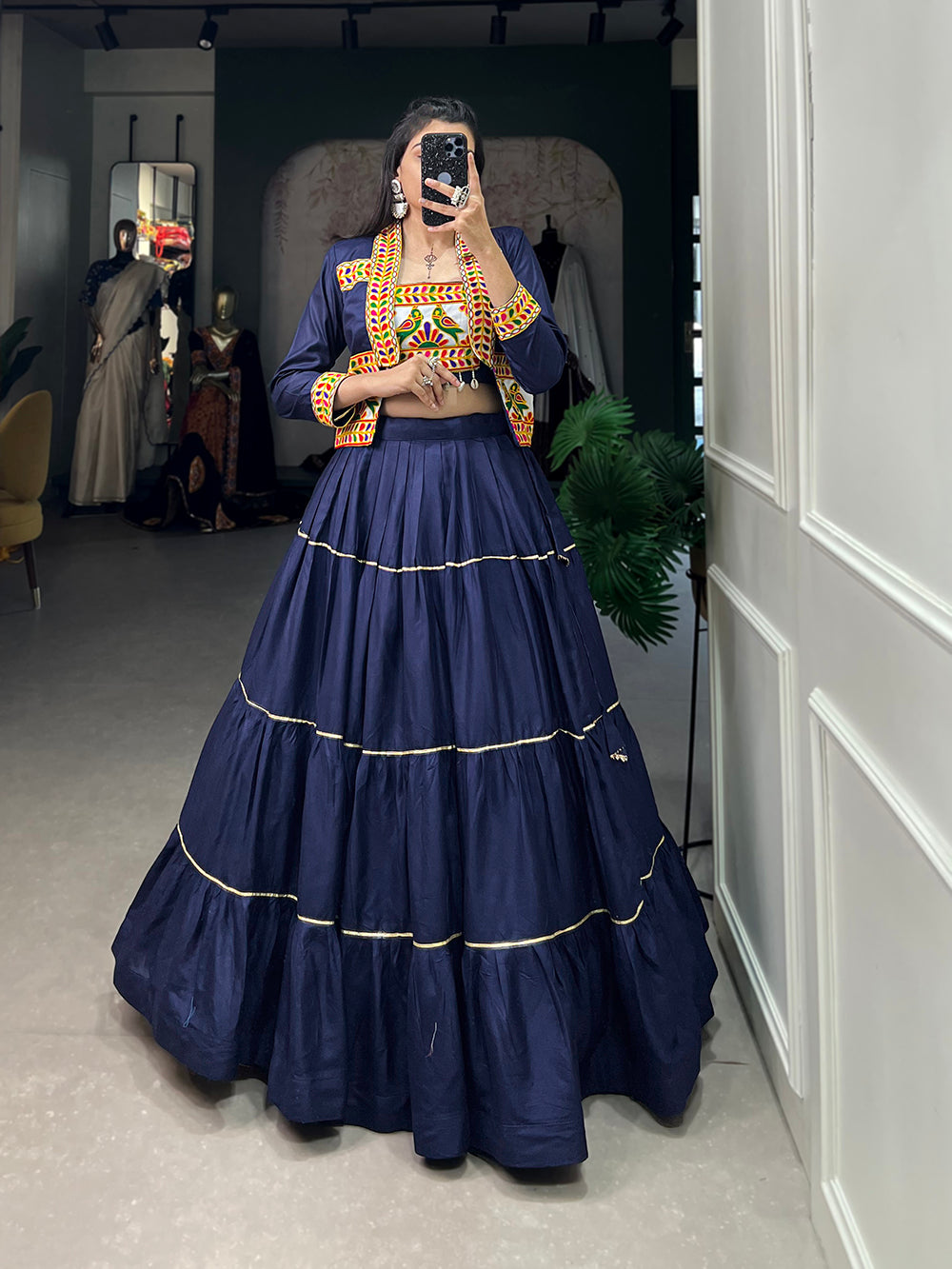 Navy Blue Color Plain With Gota Patti Rayon Gujrati Stylish Chaniya Choli ClothsVilla
