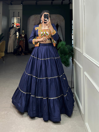 Navy Blue Color Plain With Gota Patti Rayon Gujrati Stylish Chaniya Choli ClothsVilla