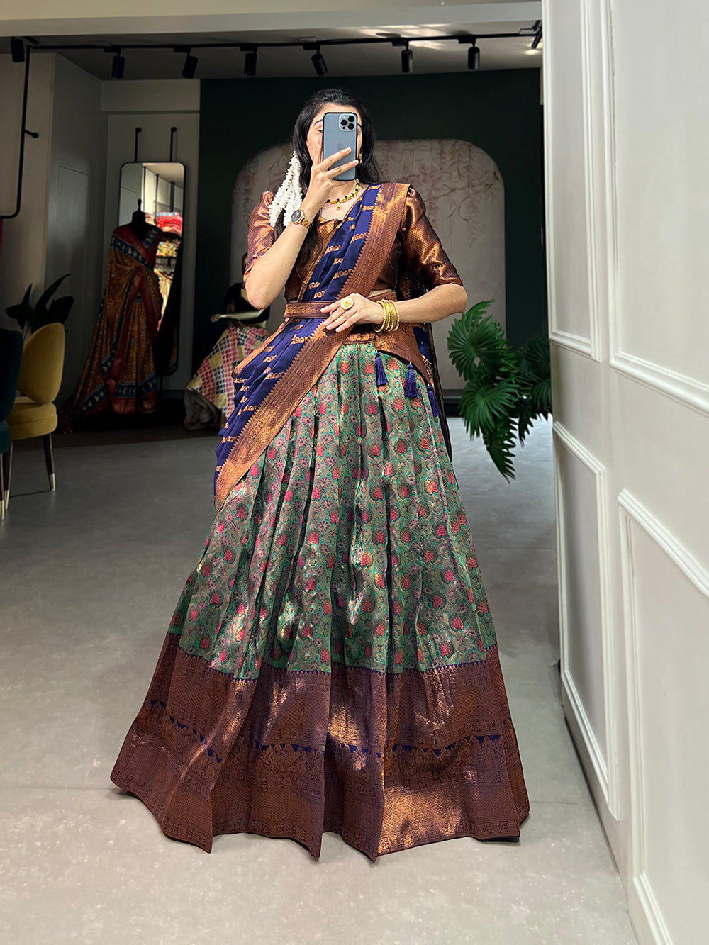 Navy Blue Color Zari Weaving Work Weaving Silk(Jacquard) Pattu Lehenga Choli Clothsvilla