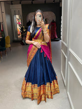 Load image into Gallery viewer, Navy Blue Color Zari Weaving Work Narayan Pet Cotton Half Saree Lehenga Choli Clothsvilla