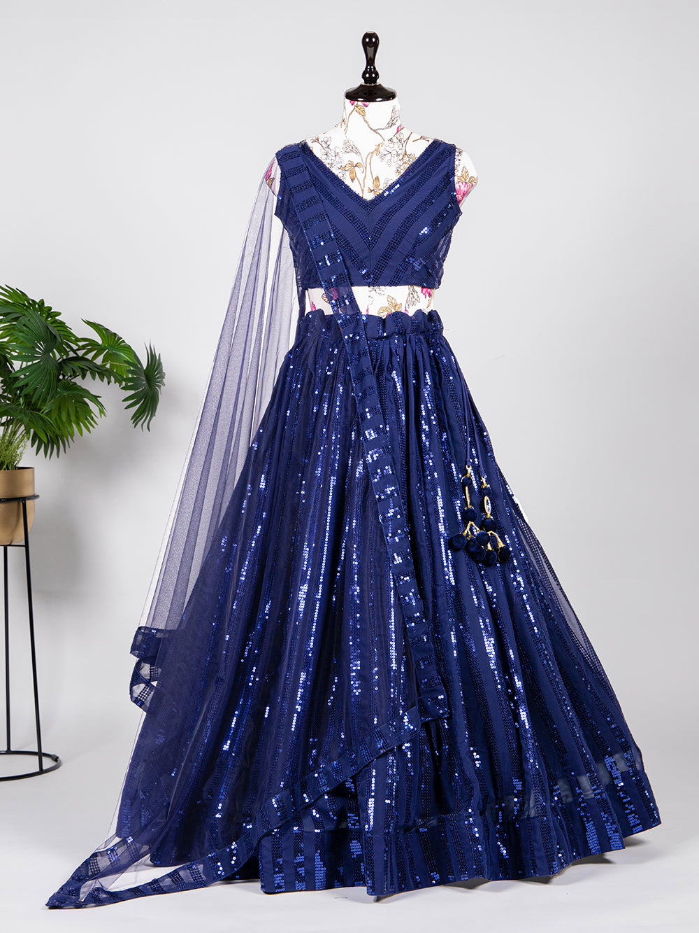 Navy Blue Color  Sequins and Thread Embroidery Work Georgette Lehenga Choli Clothsvilla
