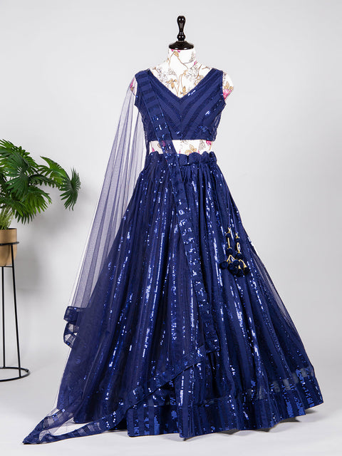 Navy Blue Color  Sequins and Thread Embroidery Work Georgette Lehenga Choli Clothsvilla Main image