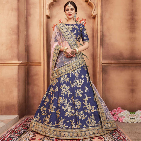 Navy Blue Festive Wear Dori Sequins Work Art Silk Lehenga Choli Clothsvilla Main image