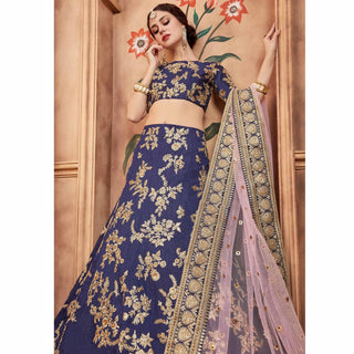 Navy Blue Festive Wear Dori Sequins Work Art Silk Lehenga Choli Clothsvilla
