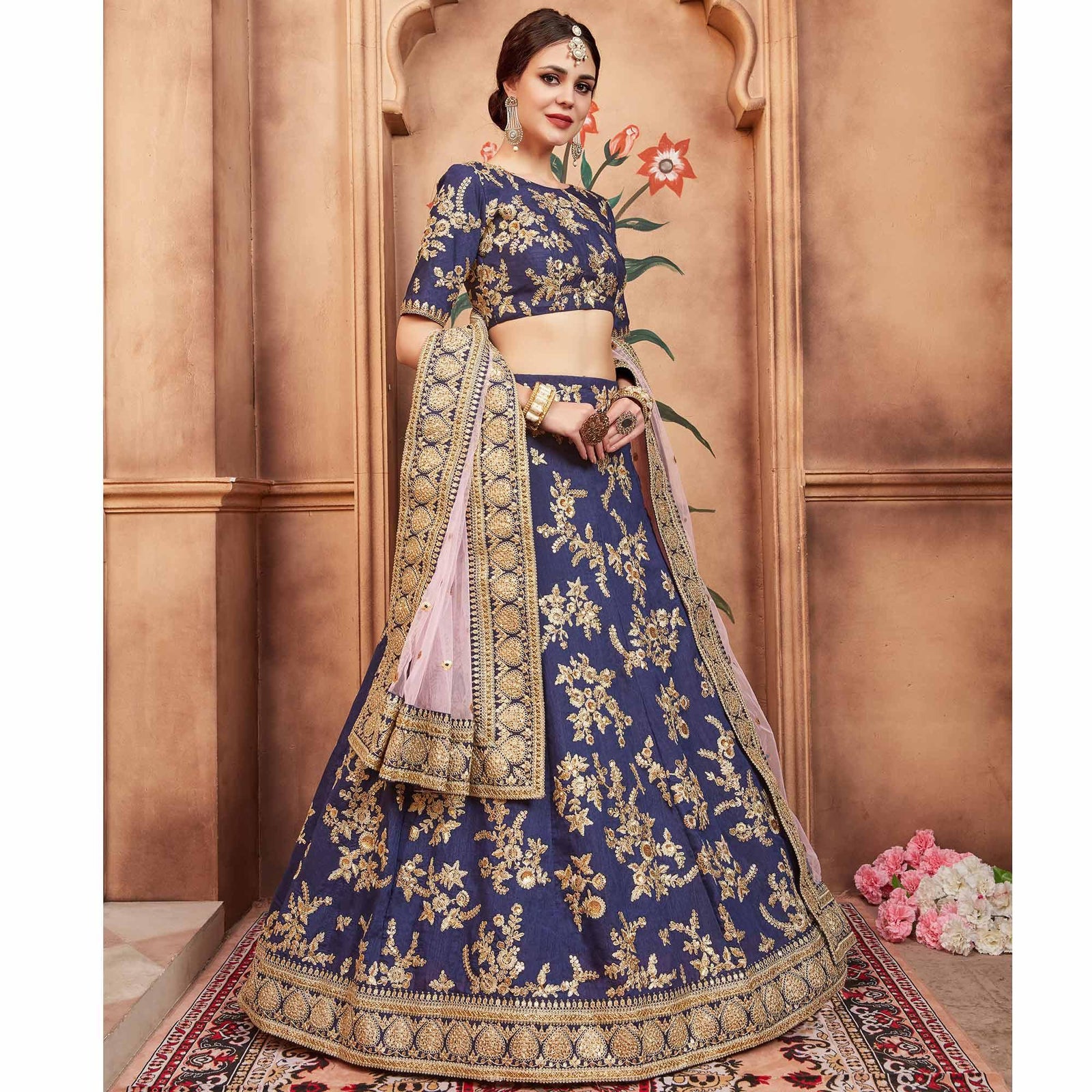Navy Blue Festive Wear Dori Sequins Work Art Silk Lehenga Choli Clothsvilla
