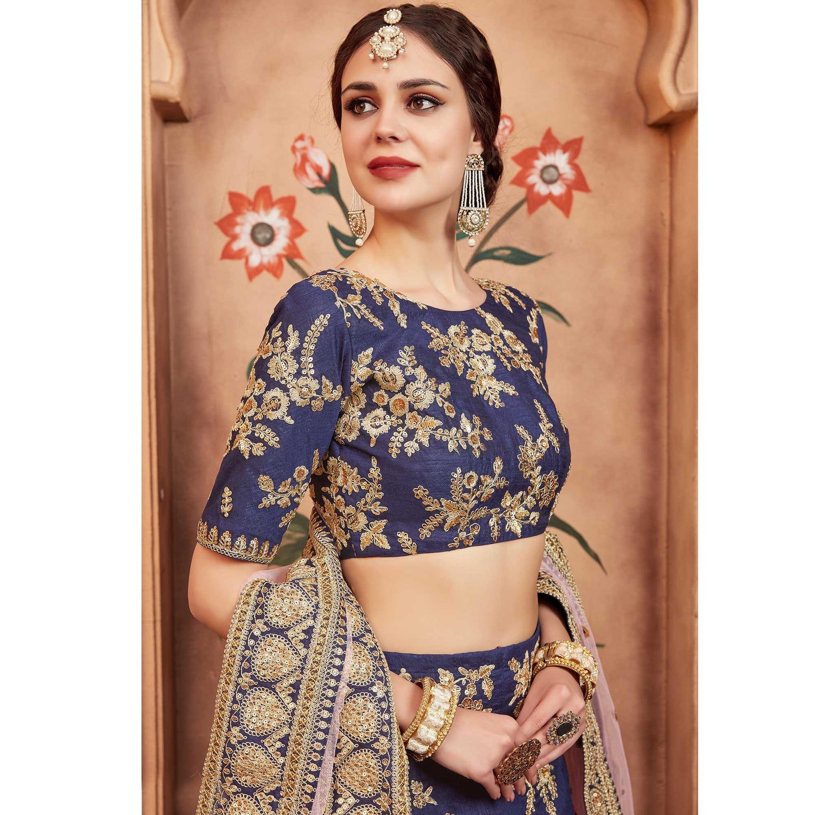 Navy Blue Festive Wear Dori Sequins Work Art Silk Lehenga Choli Clothsvilla
