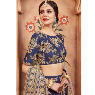 Navy Blue Festive Wear Dori Sequins Work Art Silk Lehenga Choli Clothsvilla