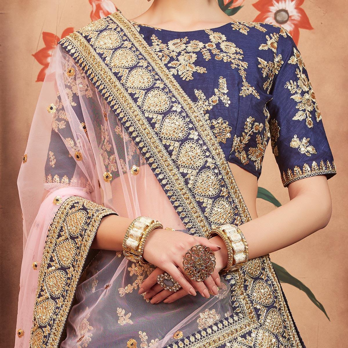 Navy Blue Festive Wear Dori Sequins Work Art Silk Lehenga Choli Clothsvilla
