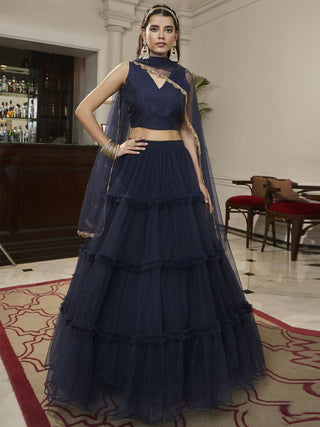 Navy Blue Net Embroidered Lehenga Choli Clothsvilla