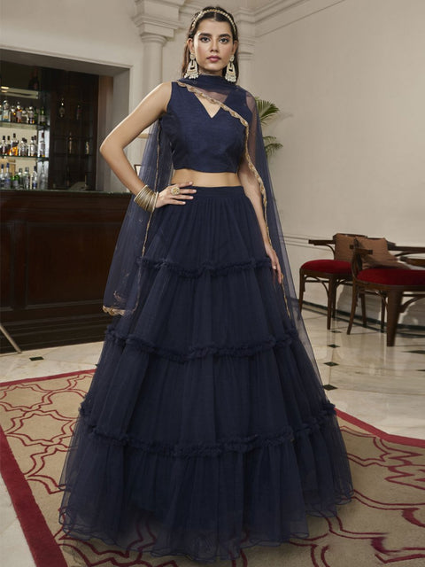 Navy Blue Net Embroidered Lehenga Choli Clothsvilla Main image