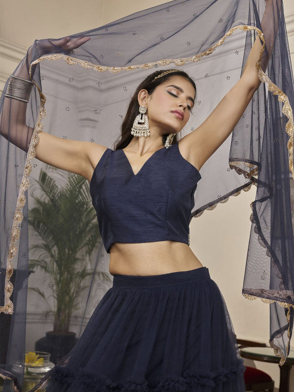 Navy Blue Net Embroidered Lehenga Choli Clothsvilla