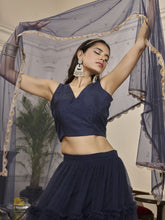 Load image into Gallery viewer, Navy Blue Net Embroidered Lehenga Choli Clothsvilla
