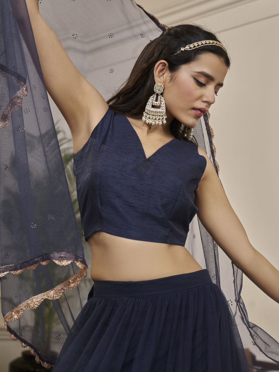 Navy Blue Net Embroidered Lehenga Choli Clothsvilla