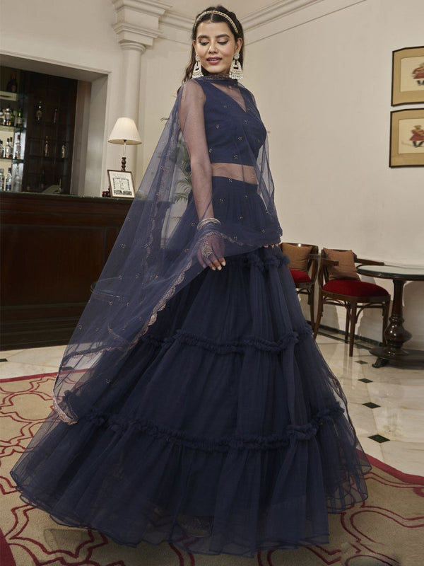 Navy Blue Net Embroidered Lehenga Choli Clothsvilla