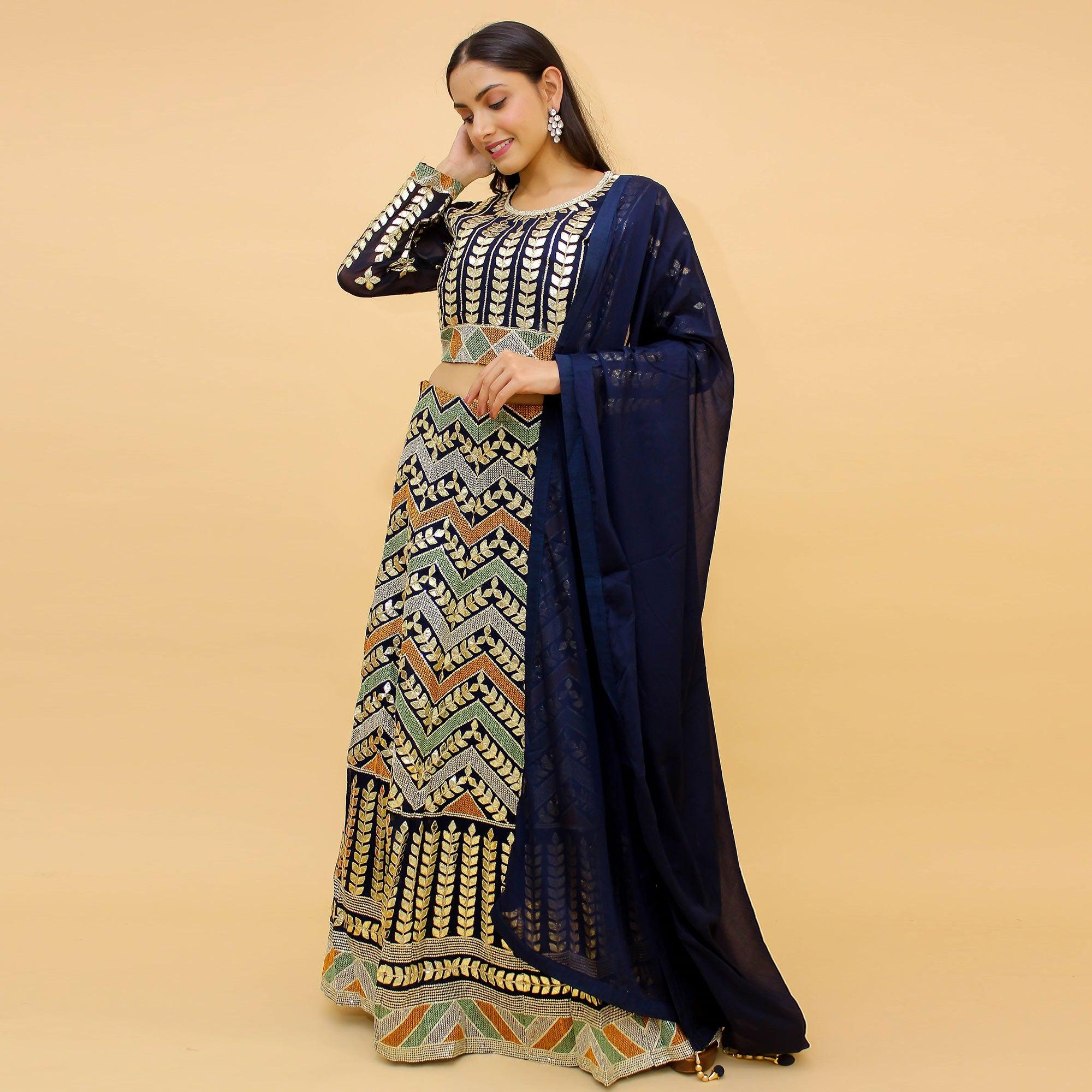 Navy Blue Sequins Embroidered Georgette Lehenga Choli Clothsvilla Main image