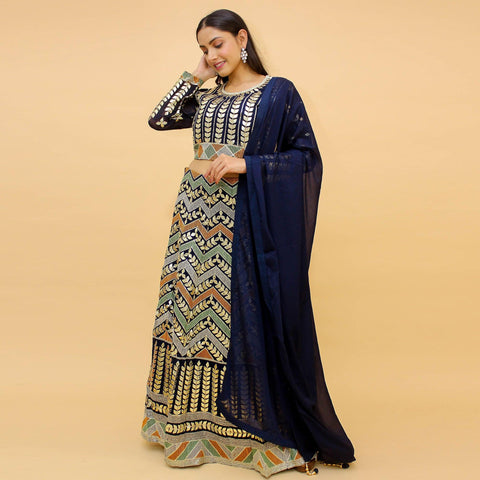 Navy Blue Sequins Embroidered Georgette Lehenga Choli Clothsvilla Main image