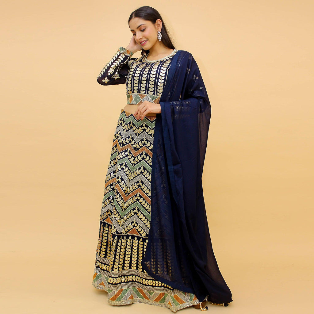 Navy Blue Sequins Embroidered Georgette Lehenga Choli Clothsvilla