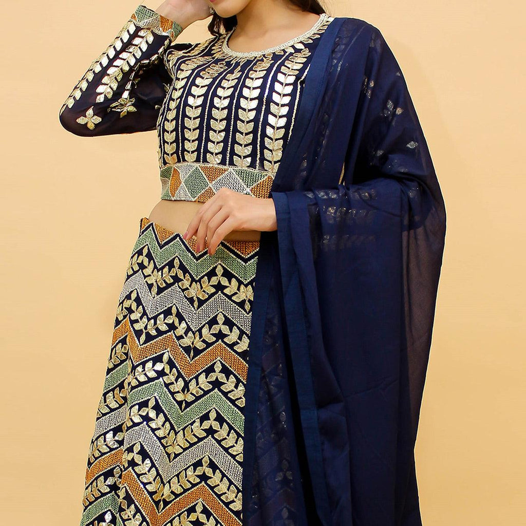 Navy Blue Sequins Embroidered Georgette Lehenga Choli Clothsvilla