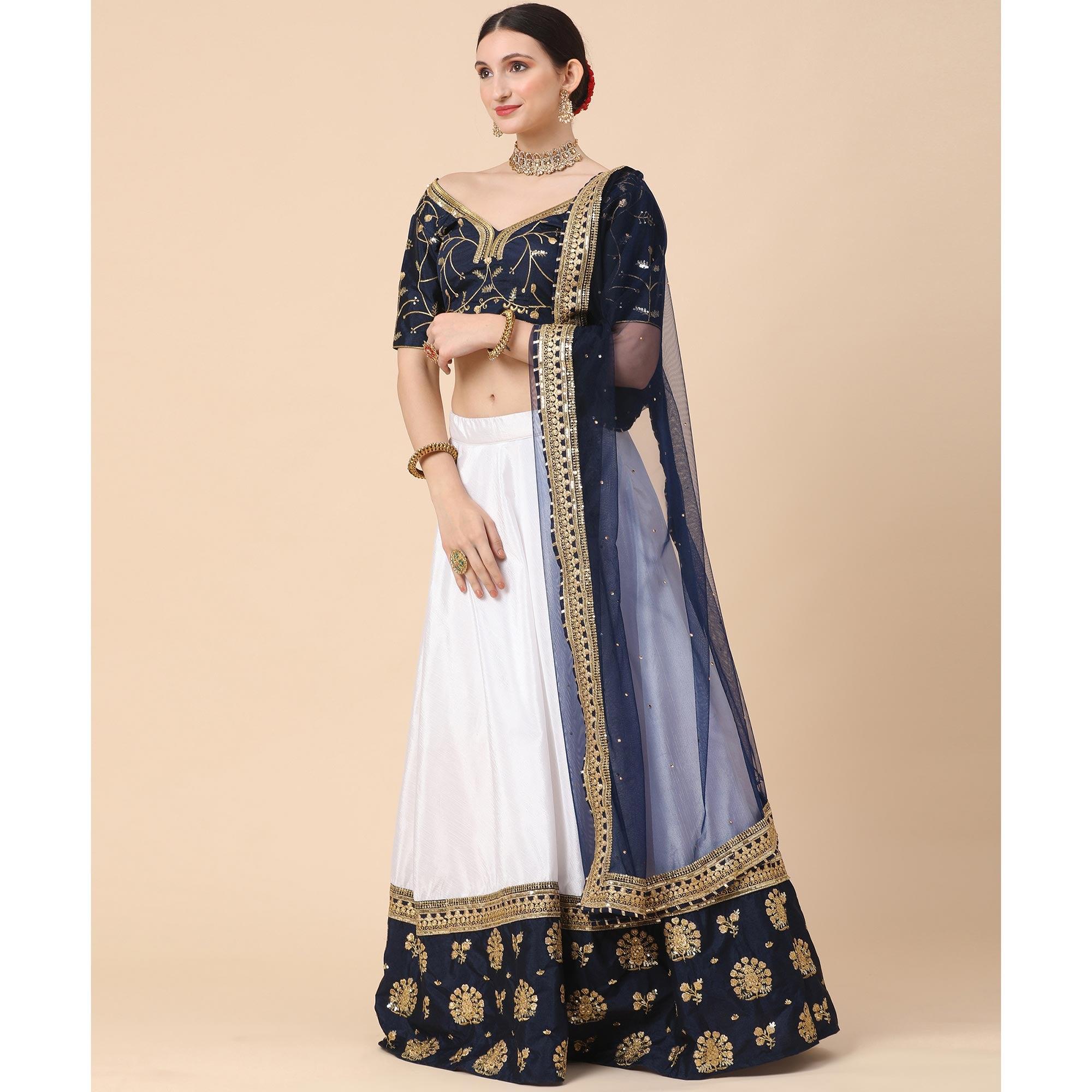 Navy Blue-White Party Wear Sequins Embroidered Satin Lehenga Choli Clothsvilla
