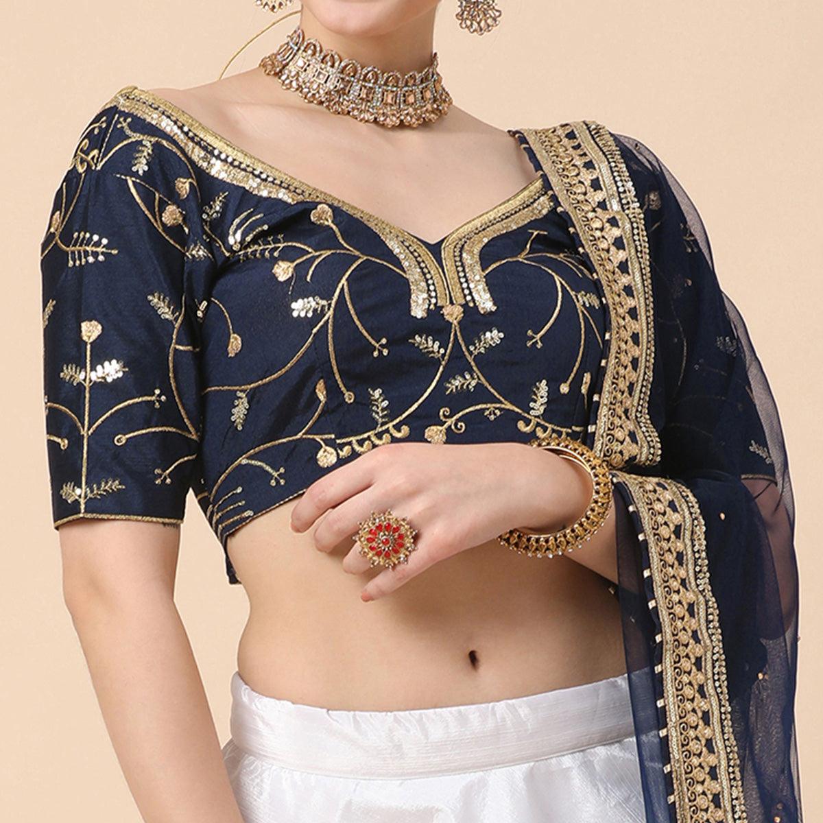 Navy Blue-White Party Wear Sequins Embroidered Satin Lehenga Choli Clothsvilla