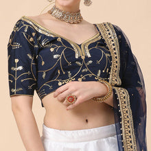 Load image into Gallery viewer, Navy Blue-White Party Wear Sequins Embroidered Satin Lehenga Choli Clothsvilla