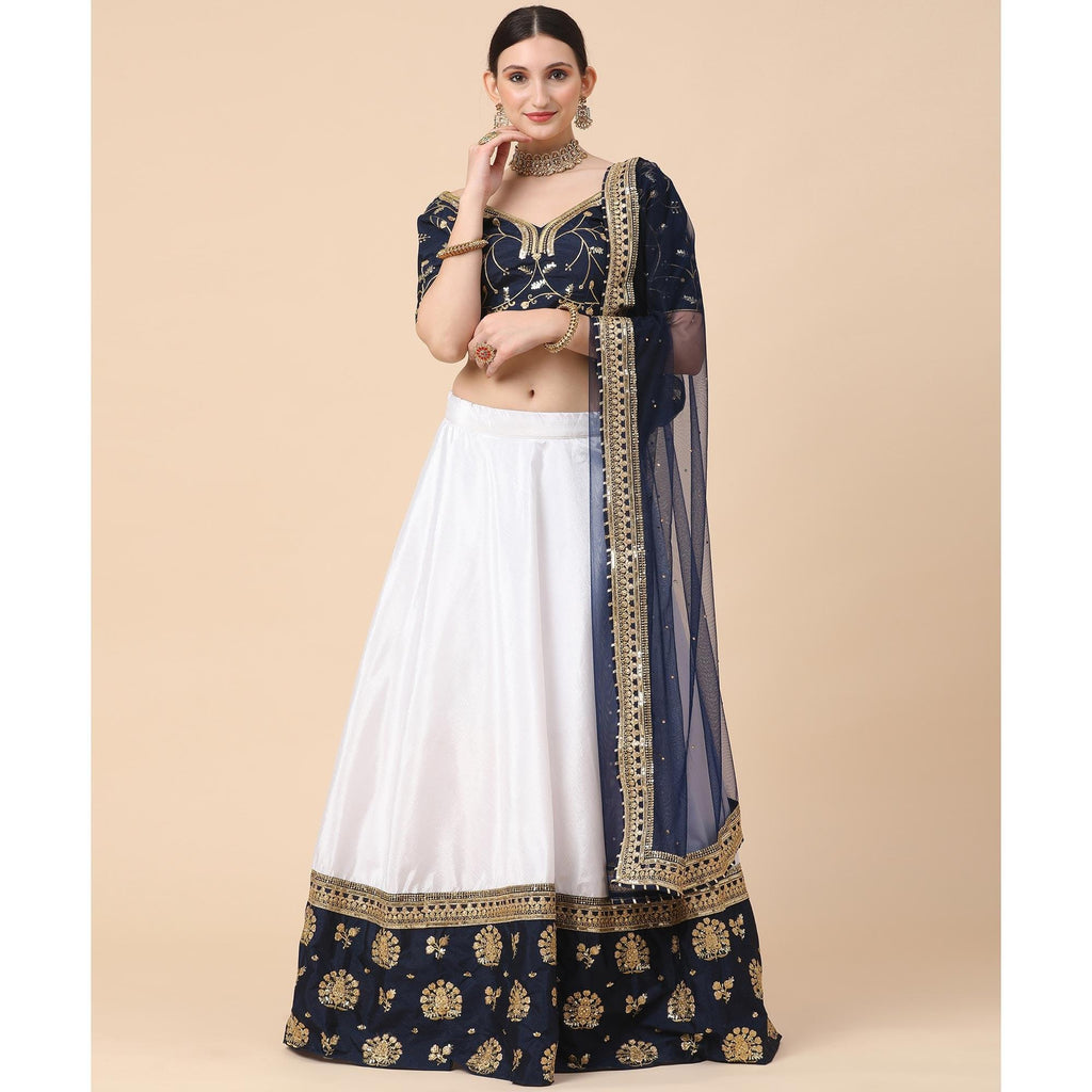 Navy Blue-White Party Wear Sequins Embroidered Satin Lehenga Choli Clothsvilla