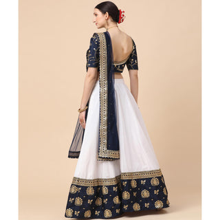 Navy Blue-White Party Wear Sequins Embroidered Satin Lehenga Choli Clothsvilla
