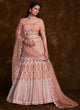 Load image into Gallery viewer, Net Peach Thread and zari A Line Lehenga Choli Clothsvilla