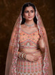 Load image into Gallery viewer, Net Peach Thread and zari A Line Lehenga Choli Clothsvilla