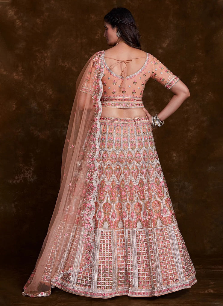 Net Peach Thread and zari A Line Lehenga Choli Clothsvilla