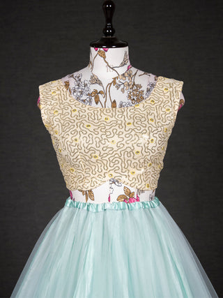 Sky Blue Color Sequins Embroidery Work Net Lehenga Choli With Dupatta Clothsvilla