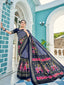Navy Blue Color Patola & Foil Printed Dola Silk Saree Clothsvilla