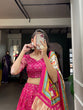 Load image into Gallery viewer, Pink Color Printed With Zari Weaving Work Viscose Dola Silk Lehenga Choli Clothsvilla