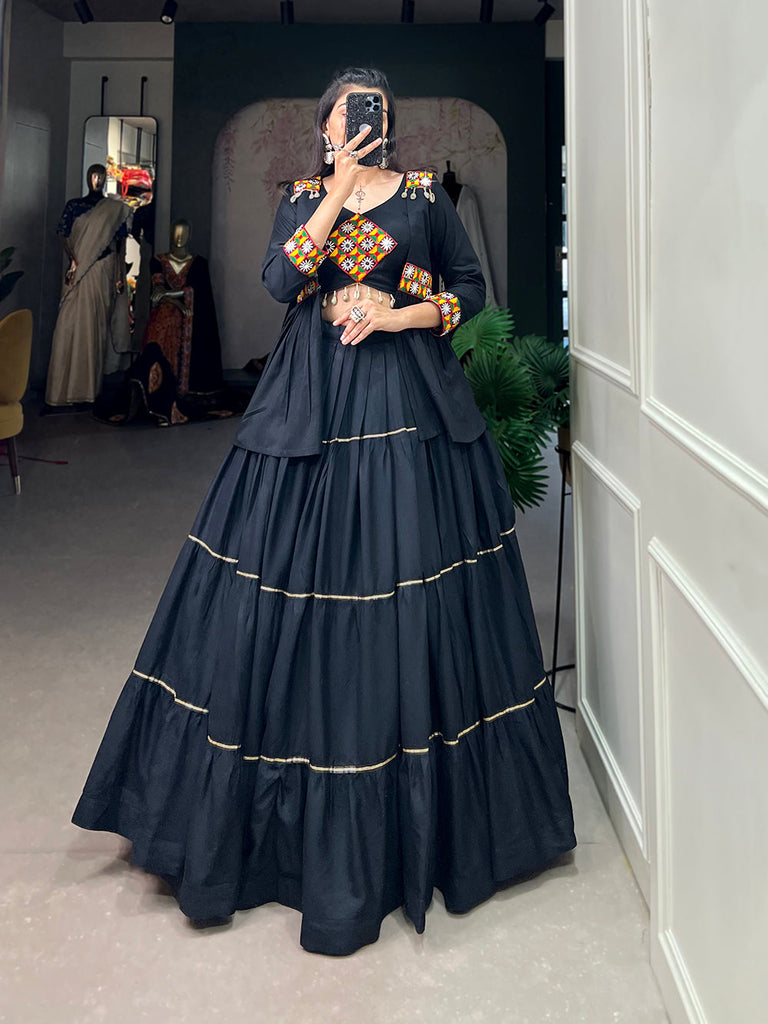 Black Color Plain With Gota Patti Rayon Traditional Chaniya Choli ClothsVilla.com