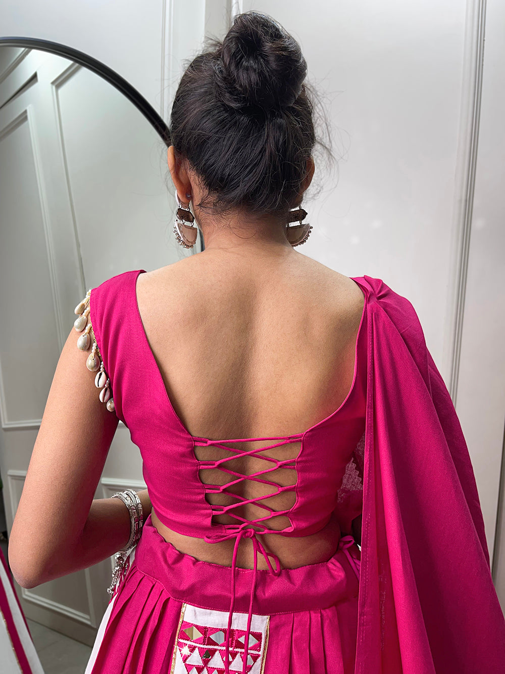 Pink Color Mirror Work With Gota Patti Cotton Chaniya Choli ClothsVilla